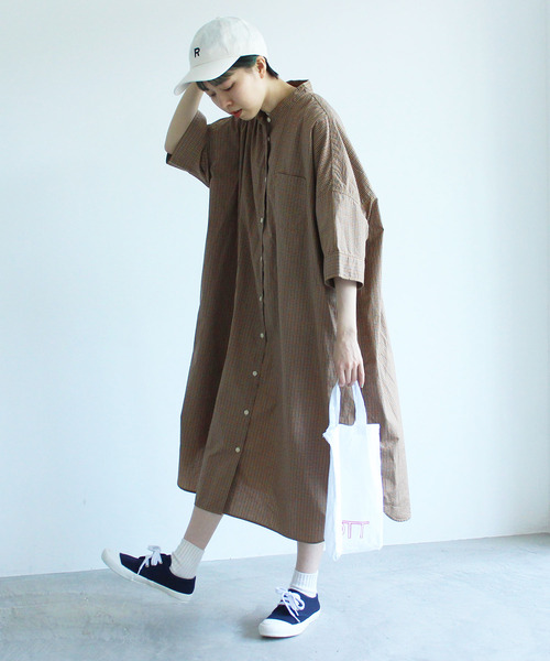 PAR ICI(パーリッシィ)の「【WEB別注】チェックBIGシャツワンピース(シャツワンピース・レディース・ベージュ/ネイビー/レッド・FREE)」の7枚目の写真