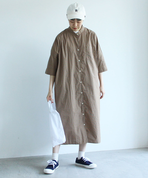 PAR ICI(パーリッシィ)の「【WEB別注】チェックBIGシャツワンピース(シャツワンピース・レディース・ベージュ/ネイビー/レッド・FREE)」の5枚目の写真