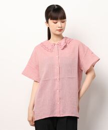 スカラップレース衿前開きブラウス