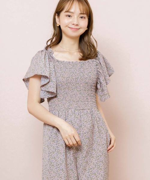 flower（フラワー）の「ワイルドフラワーロンパース（サロペット/オーバーオール・レディース・ベージュ/ブルー・FREE）」の2枚目の写真