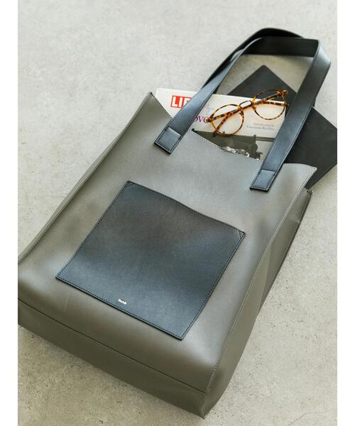 koe(コエ)の「フロントポケットスクエアトート*(トートバッグ・レディース・チャコールグレー/アイボリー/グレイッシュベージュ・FREE)」の7枚目の写真