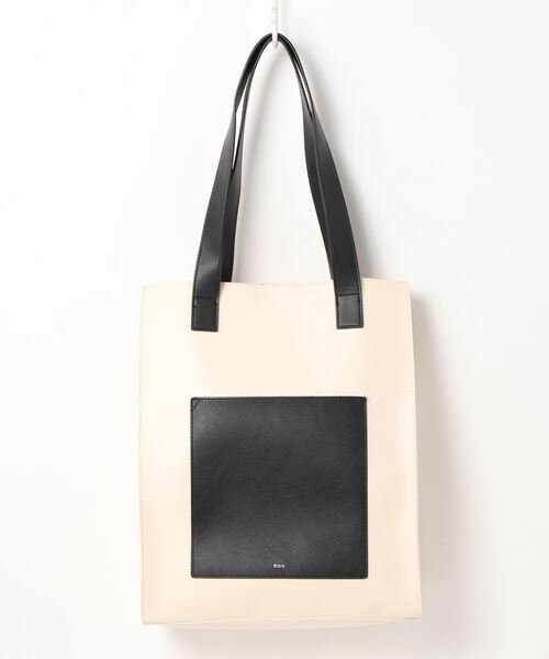 koe(コエ)の「フロントポケットスクエアトート*(トートバッグ・レディース・チャコールグレー/アイボリー/グレイッシュベージュ・FREE)」の5枚目の写真