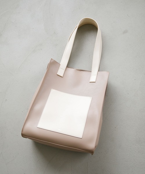 koe(コエ)の「フロントポケットスクエアトート*(トートバッグ・レディース・チャコールグレー/アイボリー/グレイッシュベージュ・FREE)」の21枚目の写真