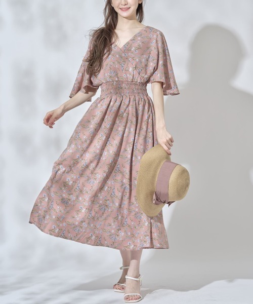 セール 後ろりぼん付きウエストシャーリングフレアスリーブフラワープリントカシュクールワンピース ワンピース Tocco Closet トッコ クローゼット のファッション通販 Zozotown