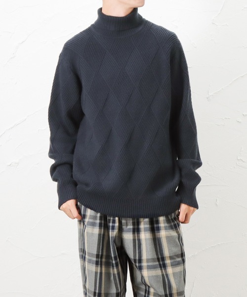 NAVY(ネイビー)の「NAVY ネイビー PBTダイヤタートルネックセーター(ニット/セーター・メンズ・ブラック/グレー/ブラウン/ネイビー・L/XL/M)」の4枚目の写真