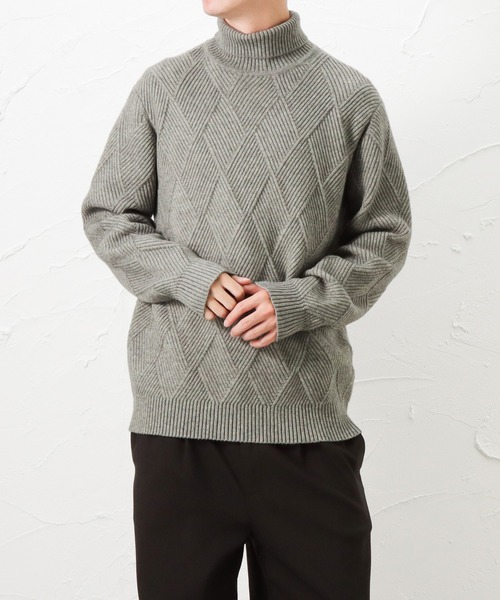 NAVY(ネイビー)の「NAVY ネイビー PBTダイヤタートルネックセーター(ニット/セーター・メンズ・ブラック/グレー/ブラウン/ネイビー・L/XL/M)」の1枚目の写真