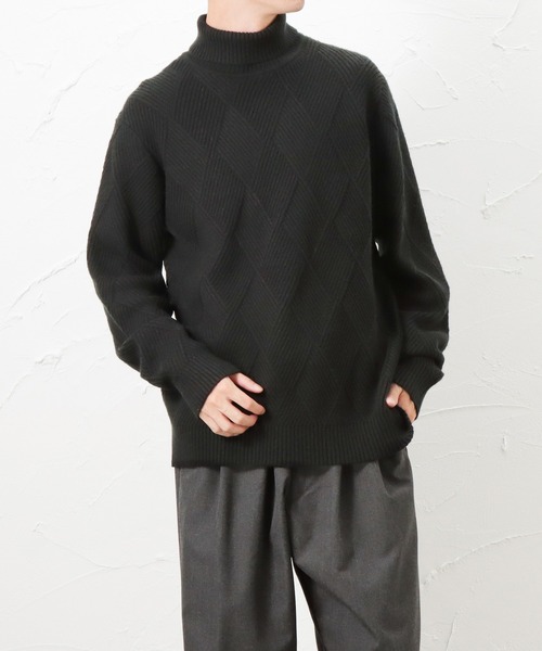 NAVY(ネイビー)の「NAVY ネイビー PBTダイヤタートルネックセーター(ニット/セーター・メンズ・ブラック/グレー/ブラウン/ネイビー・L/XL/M)」の2枚目の写真