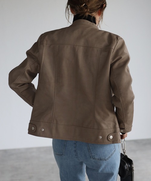 r.（アールドット）の「フェイクレザー シングルライダースジャケット