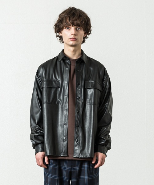 SLICK（スリック）の「フェイクレザーダブルポケットシャツジャケット