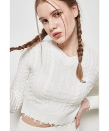 A'GEM/9 × .kom 『LUV IS TRUE/ラブ イズ トゥルー』OT DAMAGE KNIT TOP/ロングスリーブ ケーブル編みダメージニットソー