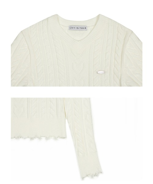 LUVISTRUE（ラヴイズトゥルー）の「A'GEM/9 × .kom 『LUV IS TRUE/ラブ イズ トゥルー』OT DAMAGE KNIT TOP/ロングスリーブ ケーブル編みダメージニットソー（ニット/セーター・レディース・アイボリー/ネイビー/ピンク・FREE）」の9枚目の写真
