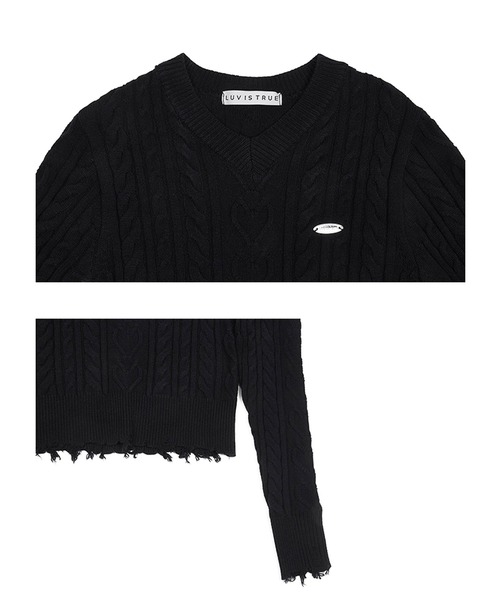 LUVISTRUE（ラヴイズトゥルー）の「A'GEM/9 × .kom 『LUV IS TRUE/ラブ イズ トゥルー』OT DAMAGE KNIT TOP/ロングスリーブ ケーブル編みダメージニットソー（ニット/セーター・レディース・アイボリー/ネイビー/ピンク・FREE）」の6枚目の写真