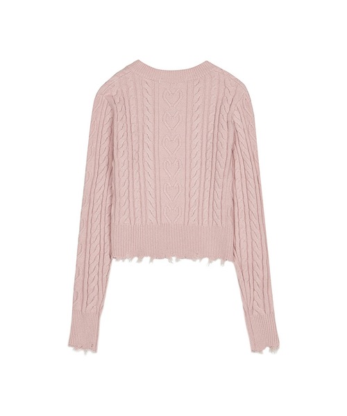 LUVISTRUE（ラヴイズトゥルー）の「A'GEM/9 × .kom 『LUV IS TRUE/ラブ イズ トゥルー』OT DAMAGE KNIT TOP/ロングスリーブ ケーブル編みダメージニットソー（ニット/セーター・レディース・アイボリー/ネイビー/ピンク・FREE）」の21枚目の写真