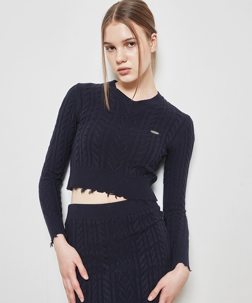 LUVISTRUE（ラヴイズトゥルー）の「A'GEM/9 × .kom 『LUV IS TRUE/ラブ イズ トゥルー』OT DAMAGE KNIT TOP/ロングスリーブ ケーブル編みダメージニットソー（ニット/セーター・レディース・アイボリー/ネイビー/ピンク・FREE）」の19枚目の写真