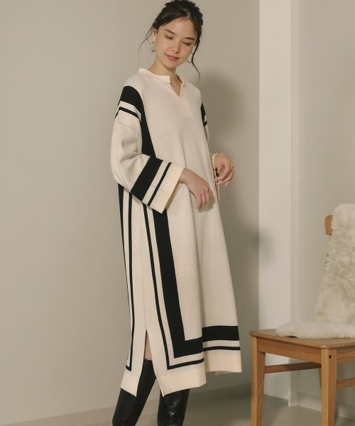 Bou Jeloud(ブージュルード)の「ジャガードスクエア柄ロングワンピース(ワンピース・レディース・アイボリー/モカ/ブラック・FREE)」の6枚目の写真