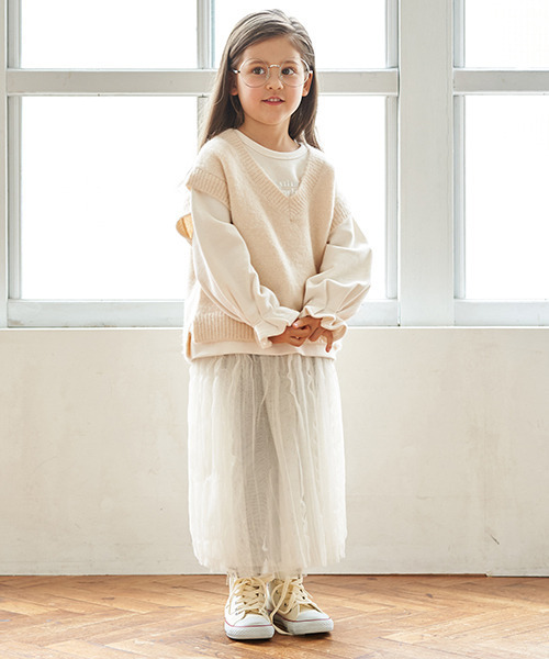 b・ROOM（ビールーム）の「シワ加工チュールスカートスカッツ「ストレッチパンツ」（スカート・キッズ・ブラック/ピンク/アイボリー・90cm/110cm/100cm/120cm/130cm）」の13枚目の写真