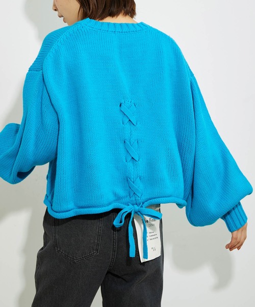 vis-`a-vis（ビサビ）の「【WEB限定】ゆったりバックレースアップショート丈ニットプルオーバー（ニット/セーター・レディース・ダークブラウン/ターコイズブルー/キナリ・FREE）」の3枚目の写真