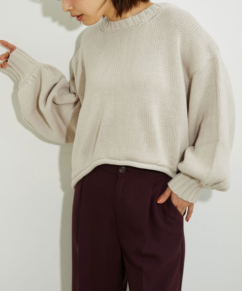 vis-`a-vis（ビサビ）の「【WEB限定】ゆったりバックレースアップショート丈ニットプルオーバー（ニット/セーター・レディース・ダークブラウン/ターコイズブルー/キナリ・FREE）」の2枚目の写真