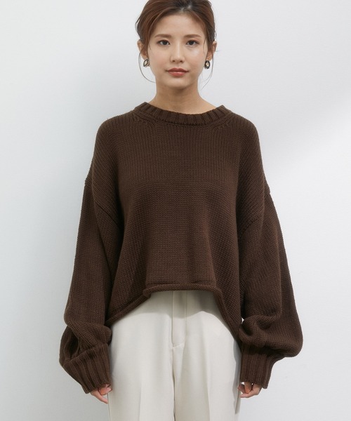 vis-`a-vis（ビサビ）の「【WEB限定】ゆったりバックレースアップショート丈ニットプルオーバー（ニット/セーター・レディース・ダークブラウン/ターコイズブルー/キナリ・FREE）」の17枚目の写真