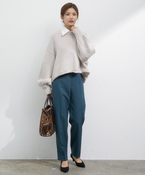 vis-`a-vis（ビサビ）の「【WEB限定】ゆったりバックレースアップショート丈ニットプルオーバー（ニット/セーター・レディース・ダークブラウン/ターコイズブルー/キナリ・FREE）」の19枚目の写真