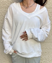 タンクトップ / ミニ裏毛 深Vネックスウェット(長袖) レイヤード 2枚セット