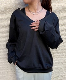 タンクトップ / ミニ裏毛 深Vネックスウェット(長袖) レイヤード 2枚セット