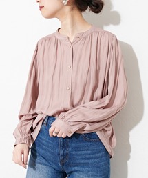 【WEB限定カラー有り】マット釦とろみサテンブラウス