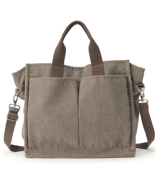 SHOO・LA・RUE（シューラルー）の「◆コーデュロイビッグ2WAYトート（トートバッグ・レディース・カーキ系4/ブラウン系その他/ナチュラル/ブラウン系・00）」の2枚目の写真
