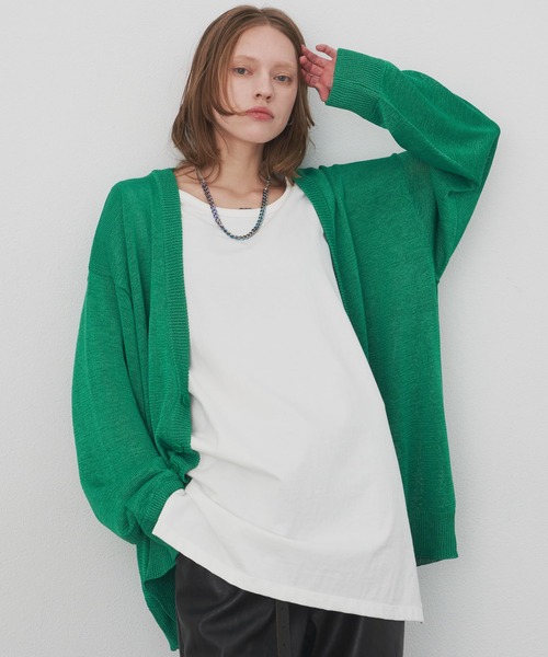 AIVER(アイバー)の「AIVER テープヤーンニットカーディガン(カーディガン/ボレロ・メンズ・ブラック/ブルー/グリーン・MEDIUM/LARGE)」の1枚目の写真