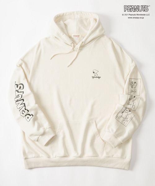 PEANUTS（ピーナッツ）の「【PEANUTS/ピーナッツ】SNOOPYスヌーピーアームプリントフーディ―/プルパーカー/ビッグシルエット（パーカー・レディース・チャコールグレー/オレンジ/アイボリー/ミント・M/L/XL）」の2枚目の写真