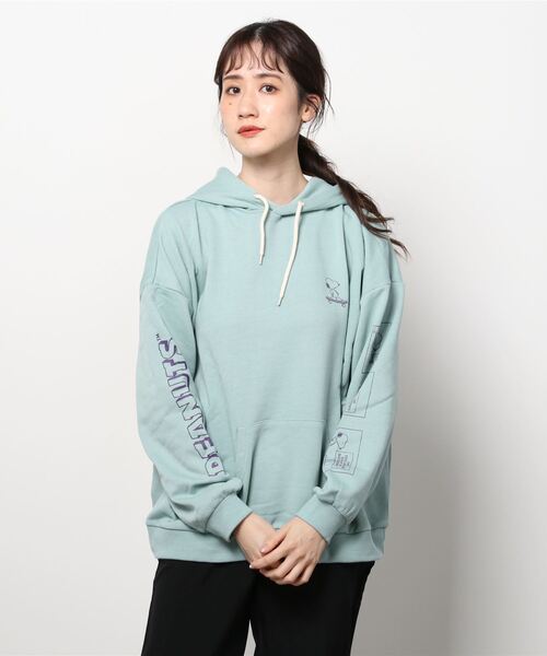 PEANUTS（ピーナッツ）の「【PEANUTS/ピーナッツ】SNOOPYスヌーピーアームプリントフーディ―/プルパーカー/ビッグシルエット（パーカー・レディース・チャコールグレー/オレンジ/アイボリー/ミント・M/L/XL）」の11枚目の写真