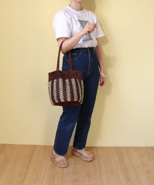 MIAN (ミアン)の「透かし編みフィルムトート(かごバッグ・レディース・ブラック/ブラウン/シルバー/グリーン・FREE)」の10枚目の写真