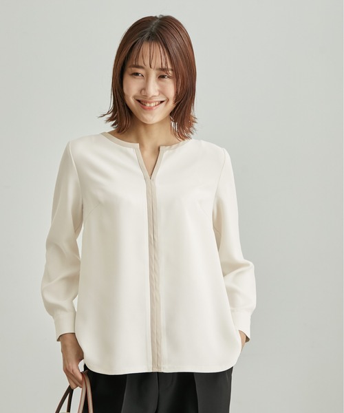 ROPE' PICNIC（ロペピクニック）の「【WEB限定】新色追加/配色パイピングブラウス（シャツ/ブラウス・レディース・ホワイト/ネイビー/オフホワイト/ベージュ系その他/ライトグリーン/サックスブルー・40/38）」の3枚目の写真