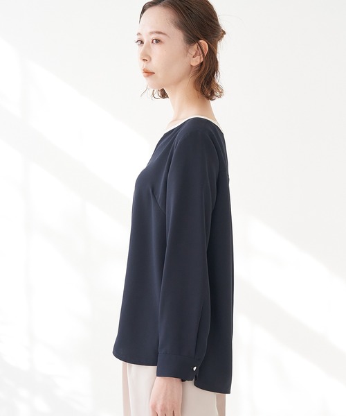 ROPE' PICNIC（ロペピクニック）の「【WEB限定】新色追加/配色パイピングブラウス（シャツ/ブラウス・レディース・ホワイト/ネイビー/オフホワイト/ベージュ系その他/ライトグリーン/サックスブルー・40/38）」の15枚目の写真