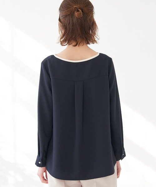 ROPE' PICNIC（ロペピクニック）の「【WEB限定】新色追加/配色パイピングブラウス（シャツ/ブラウス・レディース・ホワイト/ネイビー/オフホワイト/ベージュ系その他/ライトグリーン/サックスブルー・40/38）」の7枚目の写真