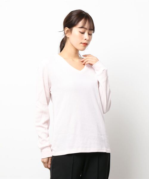 B.I.D.(ビーアイディー)の「《Bd》Vネックワッフルカットソー 半袖(Tシャツ/カットソー・レディース・ホワイト/ブラック/ベージュ/ネイビー/グレー/カーキ/ライトピンク・LARGE/X-LARGE/MEDIUM)」の16枚目の写真
