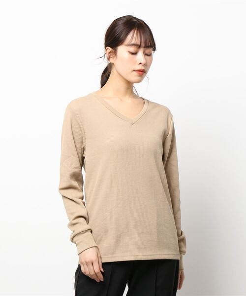 B.I.D.(ビーアイディー)の「《Bd》Vネックワッフルカットソー 半袖(Tシャツ/カットソー・レディース・ホワイト/ブラック/ベージュ/ネイビー/グレー/カーキ/ライトピンク・LARGE/X-LARGE/MEDIUM)」の15枚目の写真