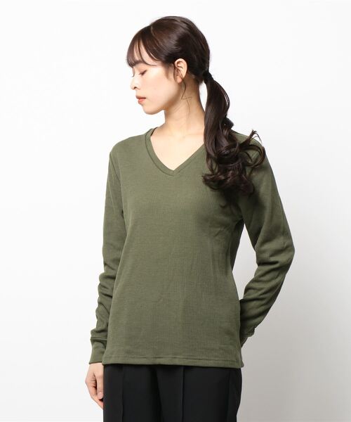 B.I.D.(ビーアイディー)の「《Bd》Vネックワッフルカットソー 半袖(Tシャツ/カットソー・レディース・ホワイト/ブラック/ベージュ/ネイビー/グレー/カーキ/ライトピンク・LARGE/X-LARGE/MEDIUM)」の14枚目の写真