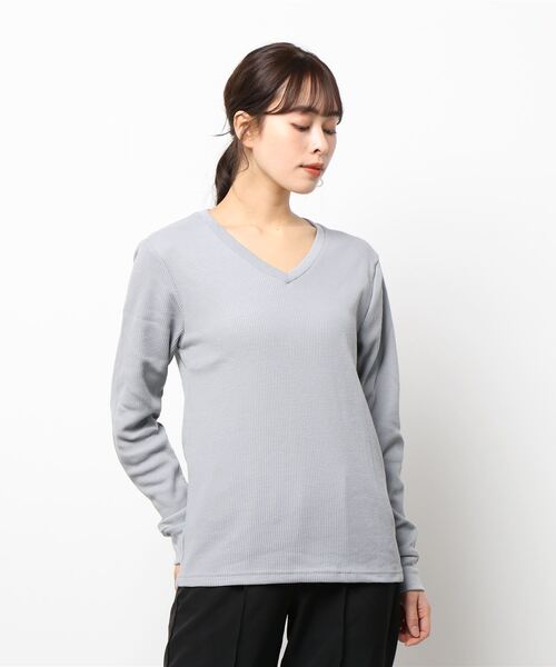 B.I.D.(ビーアイディー)の「《Bd》Vネックワッフルカットソー 半袖(Tシャツ/カットソー・レディース・ホワイト/ブラック/ベージュ/ネイビー/グレー/カーキ/ライトピンク・LARGE/X-LARGE/MEDIUM)」の11枚目の写真