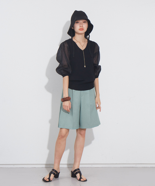 NOMINE（ノミネ）の「サイドタックショートパンツ【セットアップ対応】（その他パンツ・レディース・アイボリー/セージグリーン/モカ・フリー）」の7枚目の写真