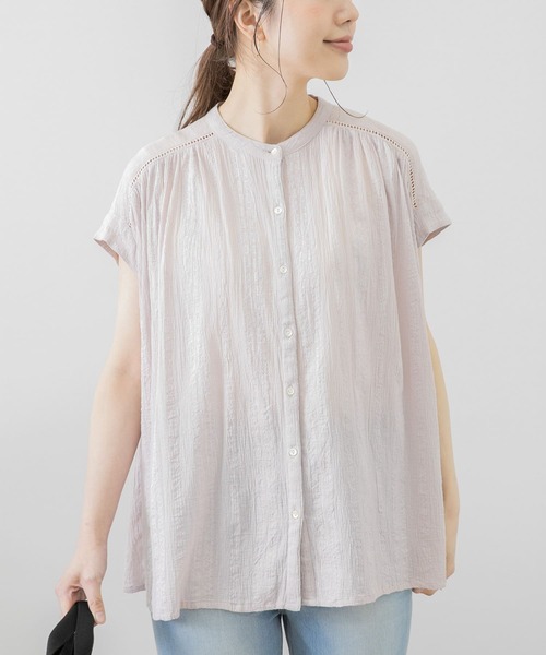 URBAN RESEARCH Sonny Label（アーバンリサーチサニーレーベル）の「楊柳ギャザーフレンチブラウス（シャツ/ブラウス・レディース・オフホワイト/ライトグレー/グリーン/ブラック・FREE）」の8枚目の写真