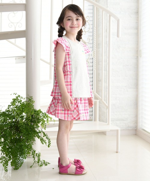 KP(ケーピー)の「さくらんぼ刺しゅうチェック柄スカート(100-130cm)(スカート・キッズ・ピンク/ブルー・110cm/100cm/120cm/130cm)」の13枚目の写真