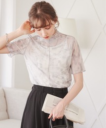 ANGIE | 【前後２WAY】ニュアンスプリントハイネック半袖シアートップス(Tシャツ/カットソー)