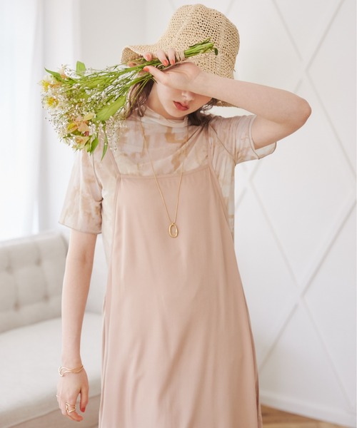 ANGIE（アンジー）の「【前後２WAY】ニュアンスプリントハイネック半袖シアートップス（Tシャツ/カットソー・レディース・ベージュ/グレー・FREE）」の5枚目の写真