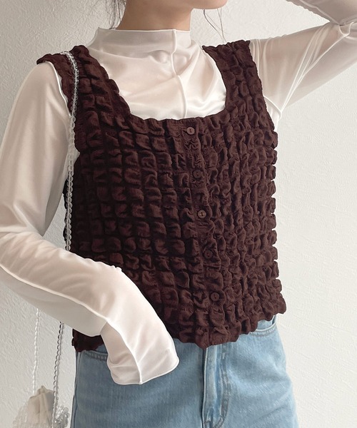 w closet（ダブルクローゼット）の「ポコポコ2WAYビスチェ（その他トップス・レディース・ブラウン/アイボリー/サックスブルー系1/ブラック・FREE）」の3枚目の写真