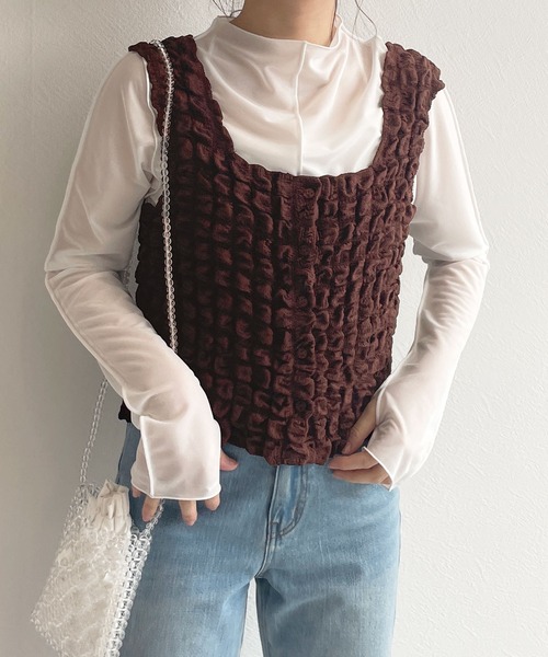 w closet（ダブルクローゼット）の「ポコポコ2WAYビスチェ（その他トップス・レディース・ブラウン/アイボリー/サックスブルー系1/ブラック・FREE）」の10枚目の写真