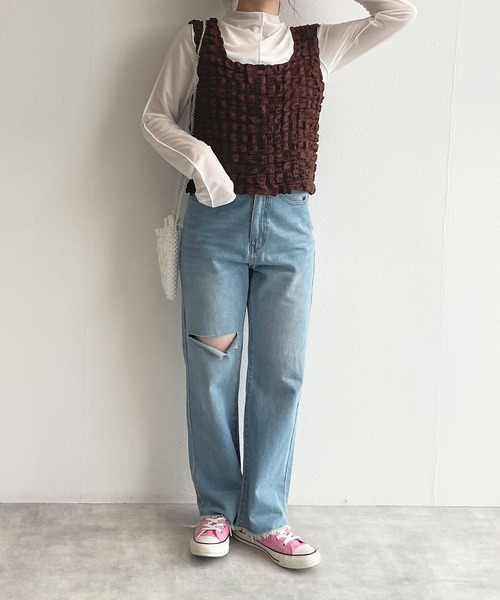 w closet（ダブルクローゼット）の「ポコポコ2WAYビスチェ（その他トップス・レディース・ブラウン/アイボリー/サックスブルー系1/ブラック・FREE）」の8枚目の写真