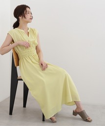 NATURAL BEAUTY BASIC | Ｖネックシャーリングワンピース(ワンピース)