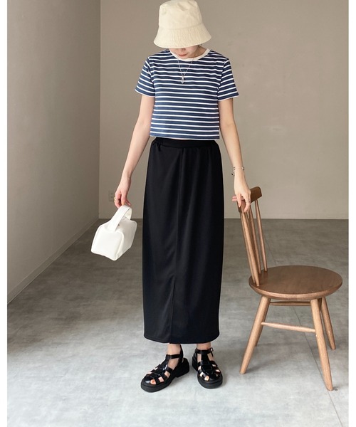 She's Closet（シーズクローゼット）の「クルーネックリンガーボーダー半袖クロップドTシャツ（Tシャツ/カットソー・レディース・ホワイト/ネイビー/グリーン/ミント・FREE）」の15枚目の写真