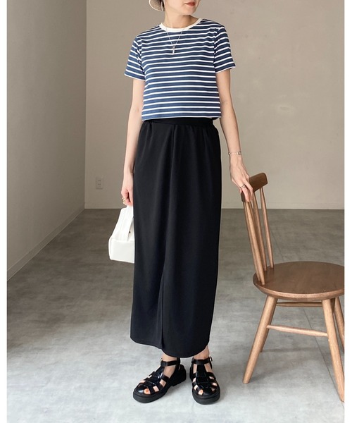 She's Closet（シーズクローゼット）の「クルーネックリンガーボーダー半袖クロップドTシャツ（Tシャツ/カットソー・レディース・ホワイト/ネイビー/グリーン/ミント・FREE）」の16枚目の写真